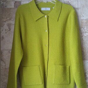 Marissa Christina Sweater Lime Green 100% Wool Cardigan